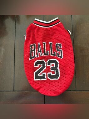 Red Mesh 'BALLS 23' Pet Dog basketball Jersey size xs